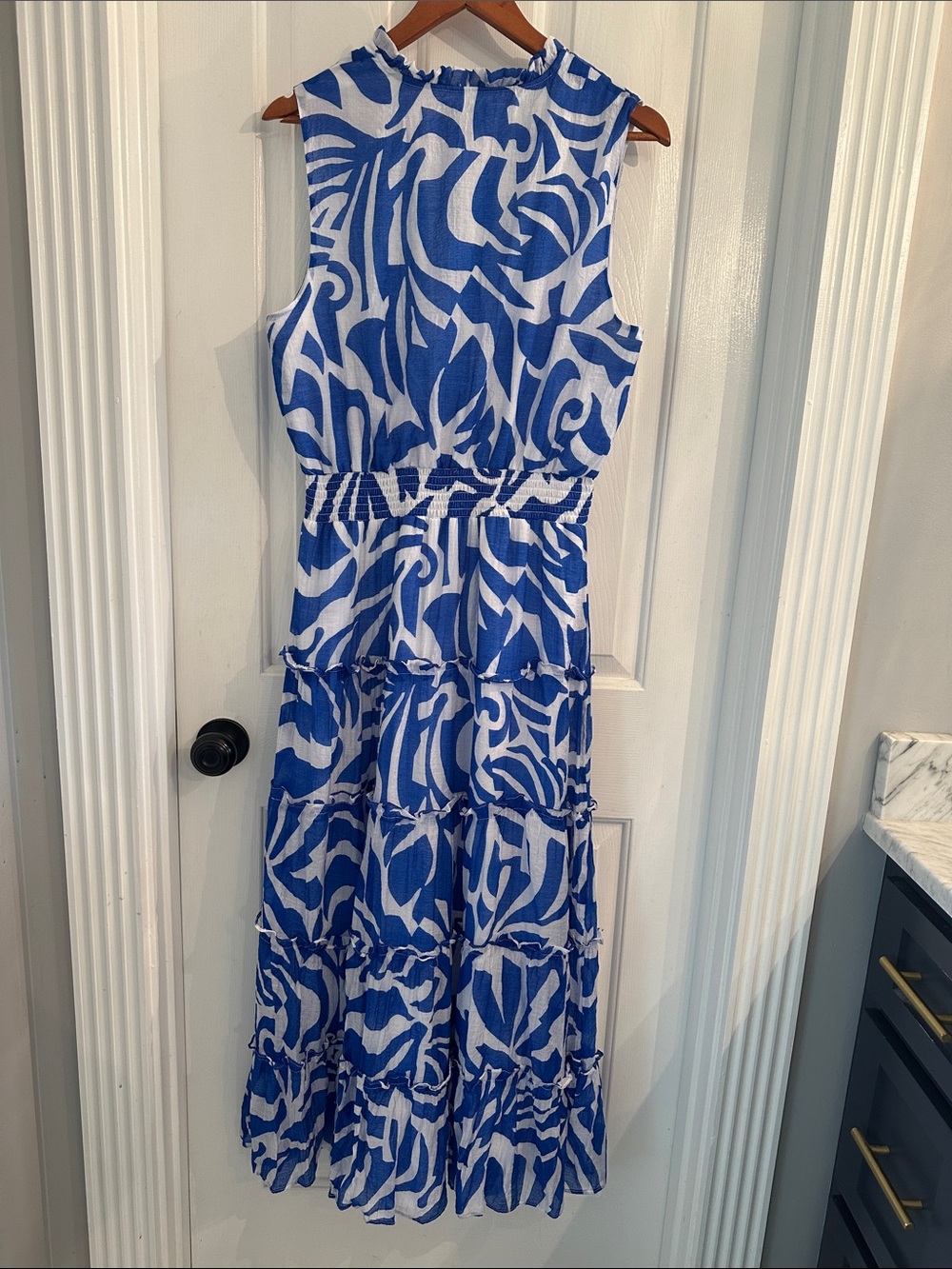 MSK Blue & White Sleeveless Tiered Maxi Dress - Picture 4 of 7